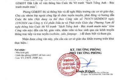Thông báo cuộc thi vẽ tranh “Sách Tiếng anh – Bức tranh muôn màu” đến toàn thể cán bộ, giáo viên, nhân viên và học sinh trường TH Y Jut
